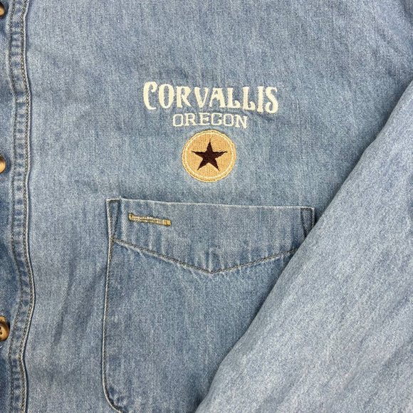 Corvalis Oregon Outback Rider 2XL Denim Button Up Polo Shirt Men Blue Cotton XXL - Picture 3 of 7